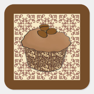 Sticker Carré Mocha / Café Frosted Cupcake, Arrière - plan dente