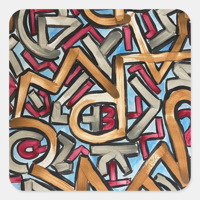 Sticker Carré Mocha Red Gray Geometric-Abstract Art (Devant)