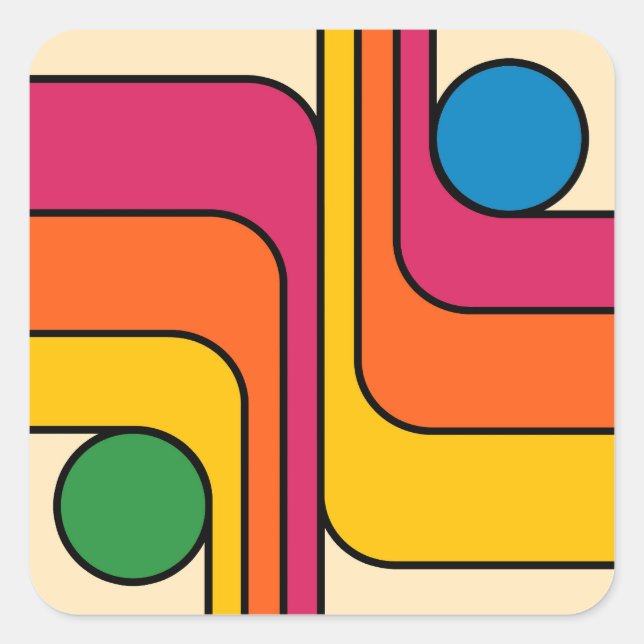 Sticker Carré Mod 1970s Retro Style Geometric Design (Devant)