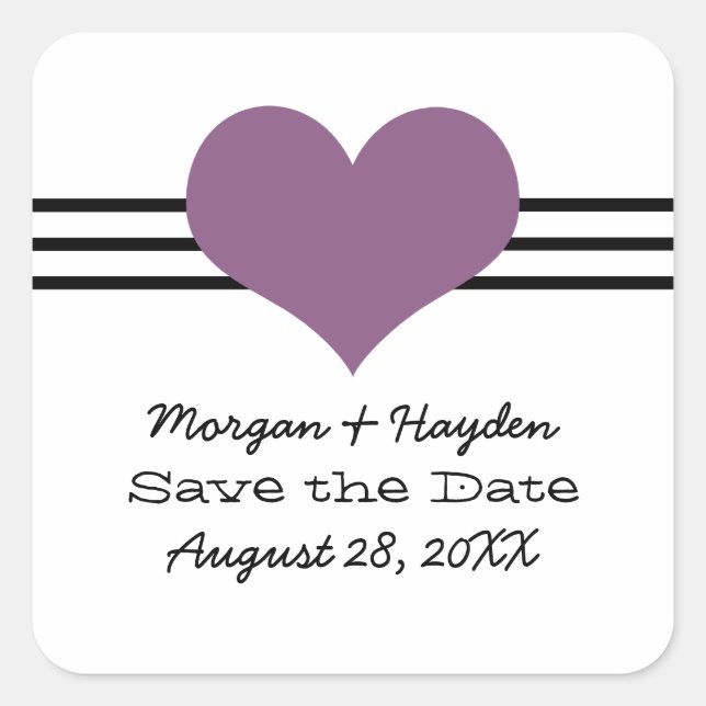 Sticker Carré Mod Heart Save Date Stickers, violet (Devant)