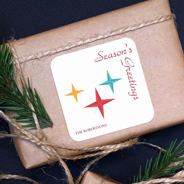 Sticker Carré Mod Stars, Mid-Century Moderne Retro Noël (Créateur téléchargé)