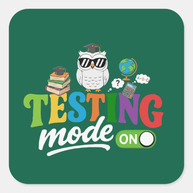 Sticker Carré Mode de test amusant activé Hibou cool | Enseignan (Devant)