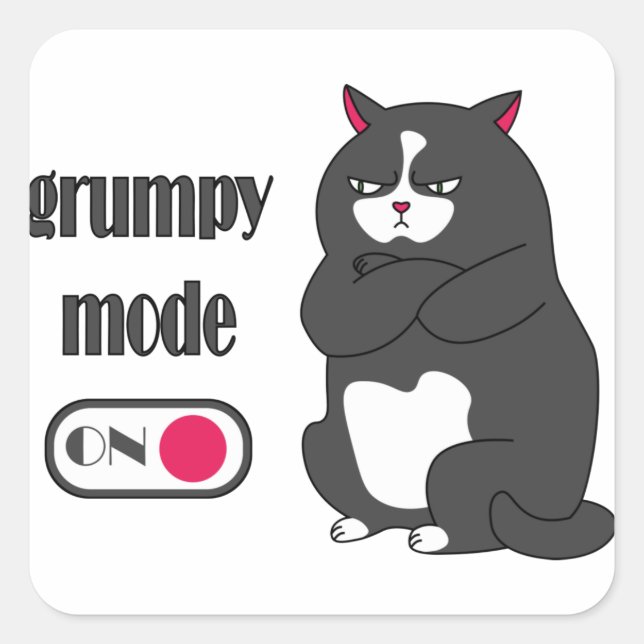 Sticker Carré Mode grumeux sur drôle de gros chat (Devant)