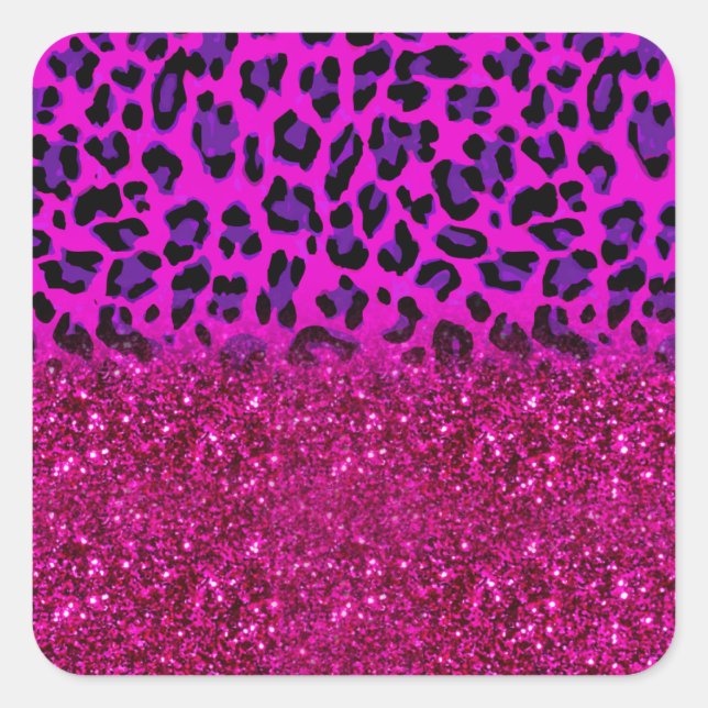 Sticker Carré Mode moderne rose violet Parties scintillant Leopa (Devant)