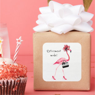 Sticker Carré Mode retraite ! Flamant rose rose chic