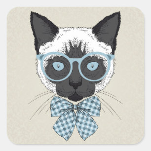 Sticker Carré Mode Smart de chat siamois