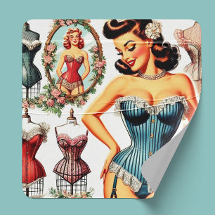 Sticker Carré Mode vintage Corset Pin Up