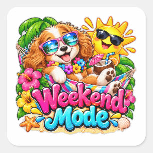 Sticker Carré Mode Week-end Chiots Tropicaux