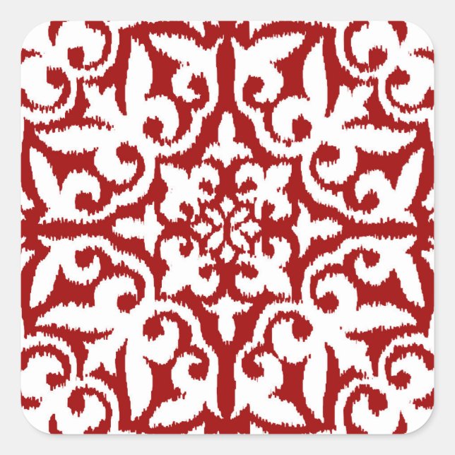 Sticker Carré Modèle damassé Ikat - Rouge foncé et blanc (Devant)