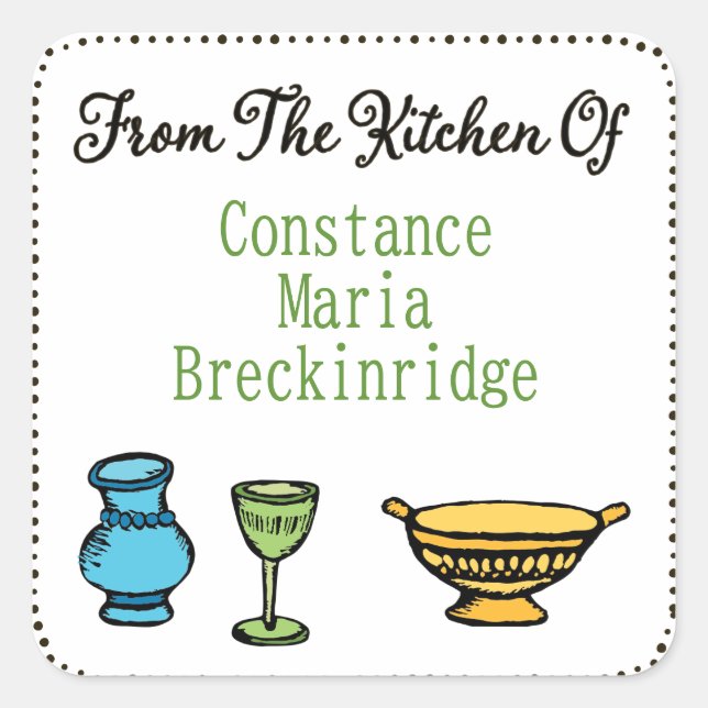 Sticker Carré Modèle d'autocollant fantaisiste "De la cuisine de (Devant)