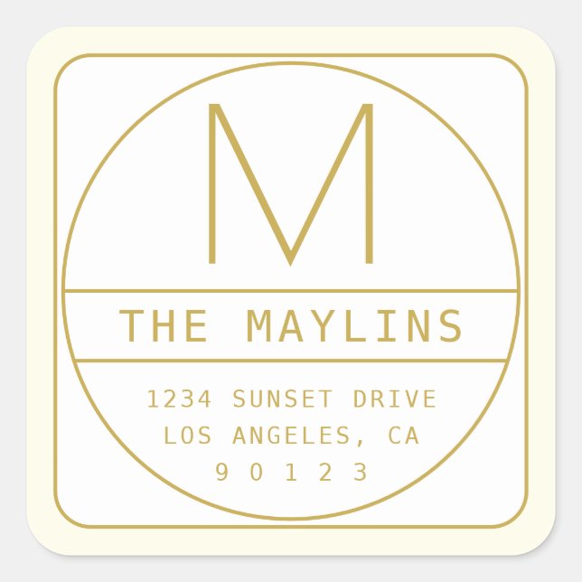 Sticker Carré Modèle de design rétro-moderne modifiable en or et (Devant)