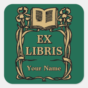 Sticker Carré Modèle de livre Ex Libris Art Nouveau Fleurs d'Iri