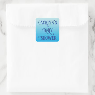 Sticker Carré Modèle de texte baby shower sur Aqua Blue Ombre