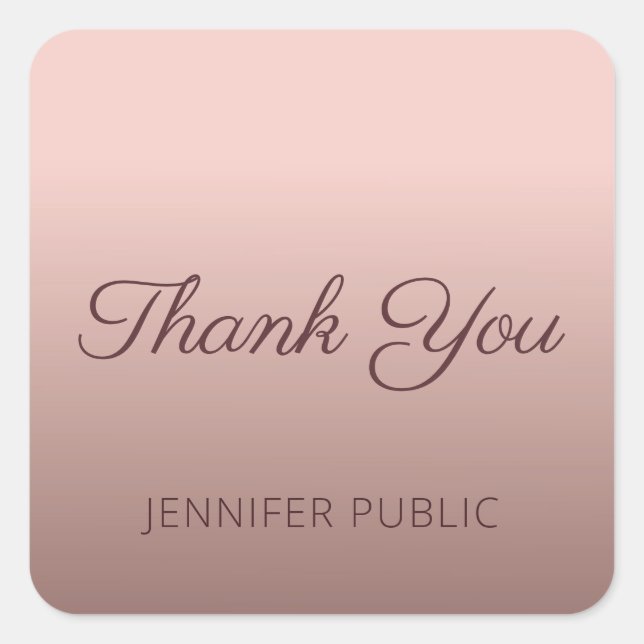 Sticker Carré Modèle de texte Merci tapé rose couleur or rose (Devant)