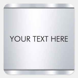 Sticker Carré Modèle de texte personnalisé Faux Silver Metallic 