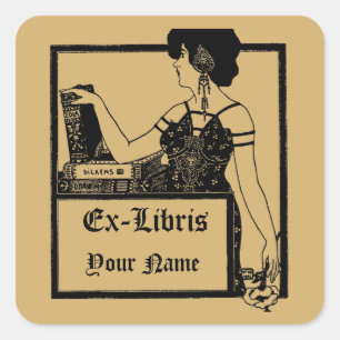 Sticker Carré Modèle Ex Libris vintage de style Art Déco 1903