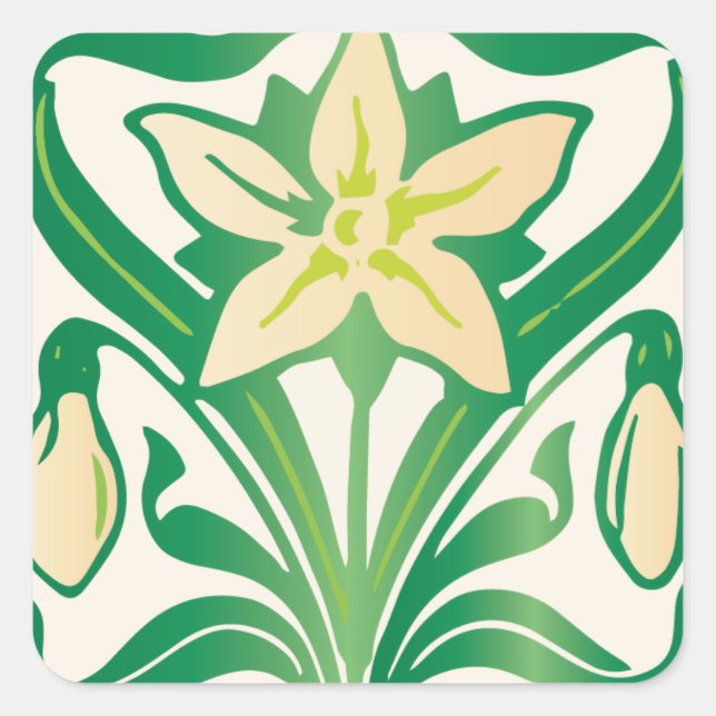 Sticker Carré Modèle floral Art Nouveau vintage (Devant)