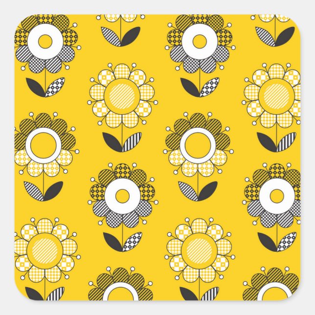 Sticker Carré Modèle floral jaune simple (Devant)