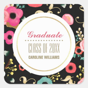 Sticker Carré Modèle Floral moderne Graduation personnalisée