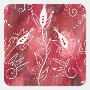 Sticker Carré Modèle Floral rouge