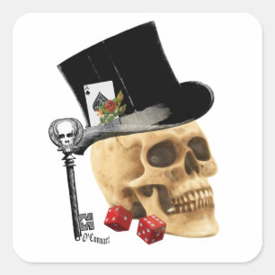 Sticker Carré Modèle gothique de tatouage crâne de joueur