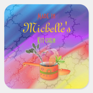 Sticker Carré modèle multicolore "Fabriqué dans votre cuisine"