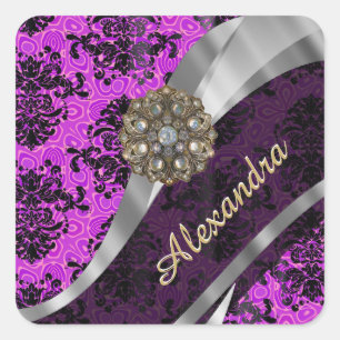 Sticker Carré Modèle personnalisé joli magenta girly damask