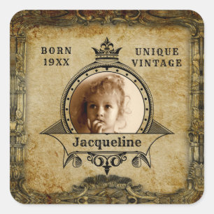 Sticker Carré Modèle photo d'anniversaire personnalisé Rétro
