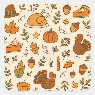 Sticker Carré Modèle sans couture de doodles de Thanksgiving