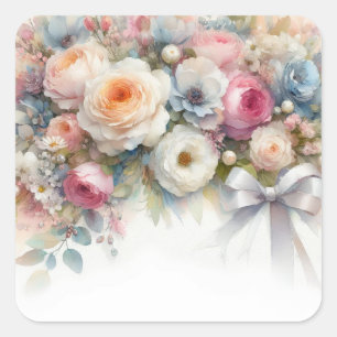 Sticker Carré Modèle vierge Ajoutez votre texte Fleurs aquarelle