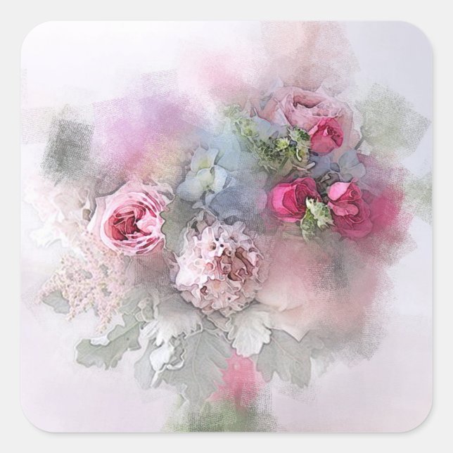 Sticker Carré Modèle vierge de roses rouges roses à l'aquarelle (Devant)