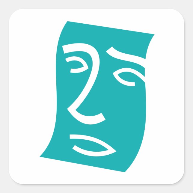 Sticker Carré Modern Abstract Face Line Art Teal (Devant)