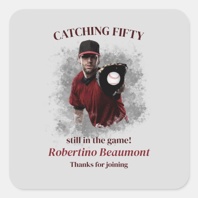 Sticker Carré Modern Baseball Catching Fifty Men's 50th Birthday (Devant)