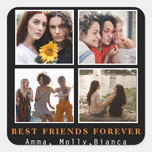 Sticker Carré Modern Best Friends Forever Photo Collage | Bestie (Devant)