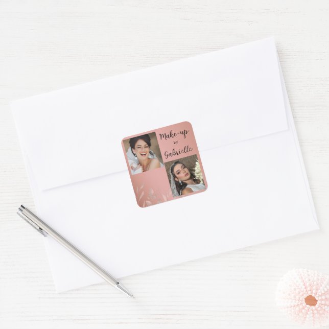 Sticker Carré Modern Botanical Dusty Rose Boho Photo Script  (Enveloppe)