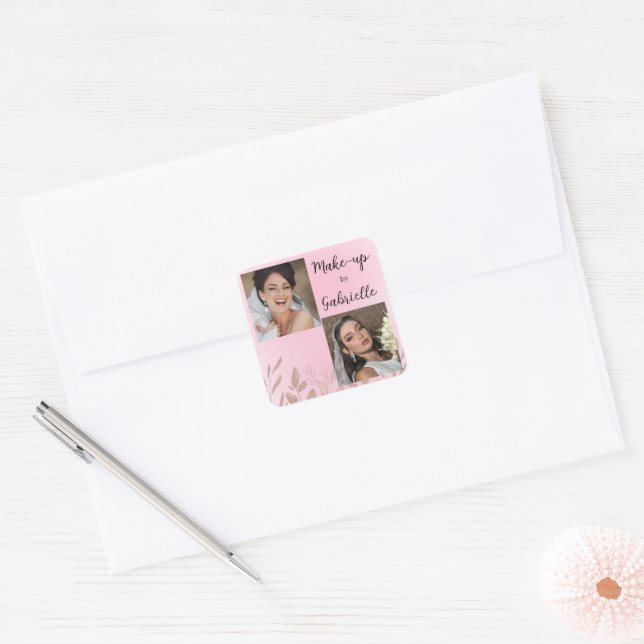 Sticker Carré Modern Botanical Soft Pink Boho Photo Script  (Enveloppe)
