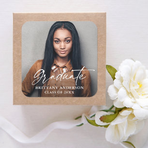 Sticker Carré Modern Calligraphy Ink Script Photo Graduation