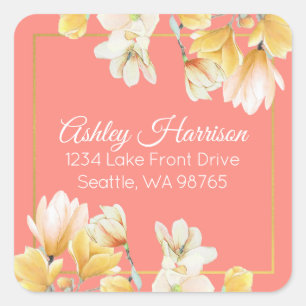 Sticker Carré Modern Chic Coral Or Floral Adresse de retour