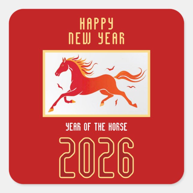Sticker Carré Modern Chinese Horse New Year 2026  (Devant)