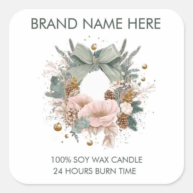 Sticker Carré Modern Christmas Wreath | Candle Labels (Devant)