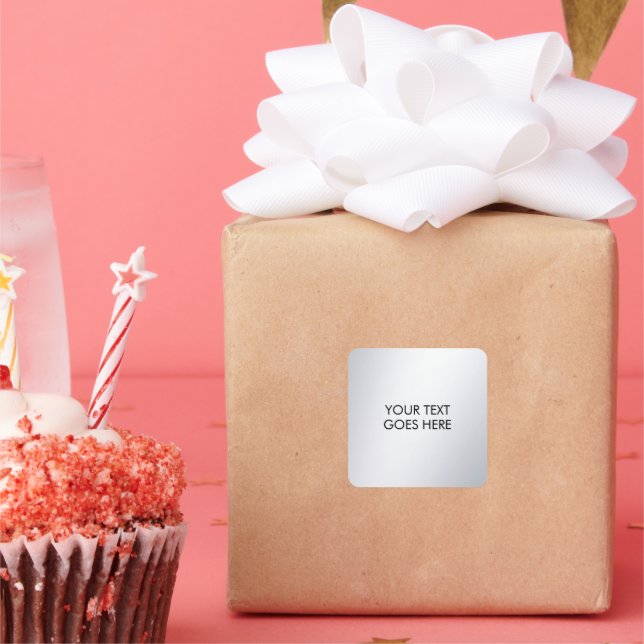 Sticker Carré Modern Elegant Metallic Silver Your Custom Text (Fête)