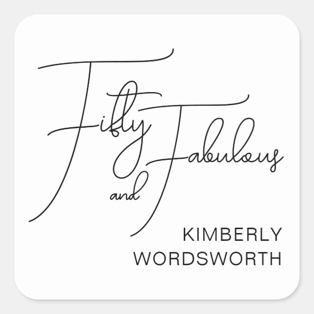 Sticker Carré Modern Fifty and Fabulous 50th Birthday Party (Devant)