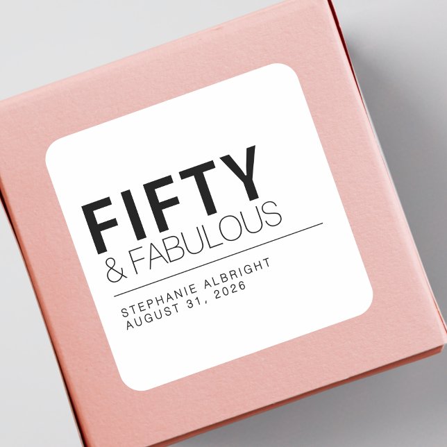 Sticker Carré Modern Fifty and Fabulous Bold 50th Birthday Party (Créateur téléchargé)