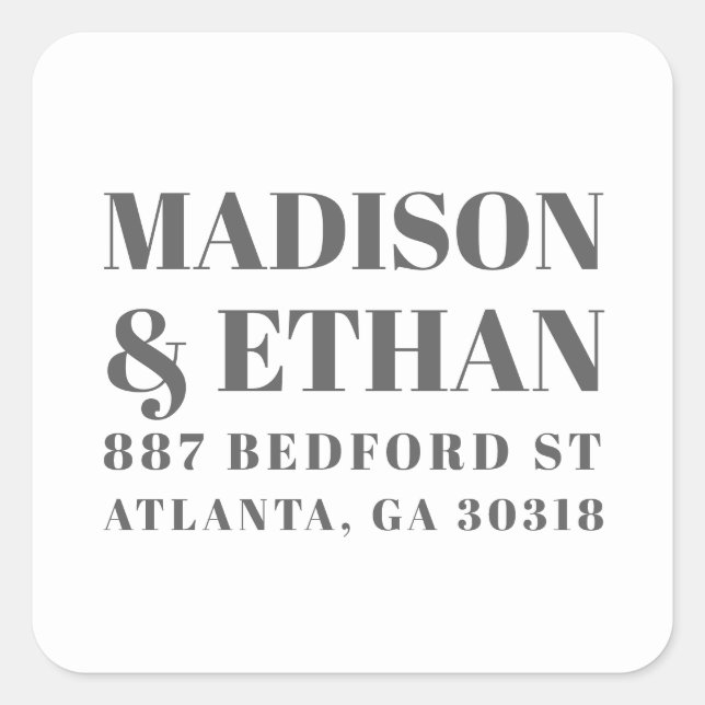 Sticker Carré Modern Grey and White Bold Mariage Adresse de reto (Devant)