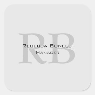 Sticker Carré Modern Grey Monogram Manager Ajouter un nom Initia