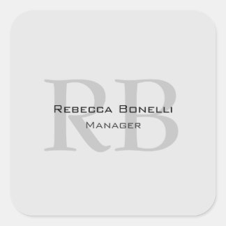 Sticker Carré Modern Grey Monogram Manager Ajouter un nom Initia