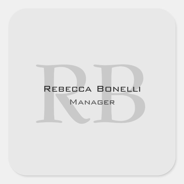 Sticker Carré Modern Grey Monogram Manager Ajouter un nom Initia (Devant)