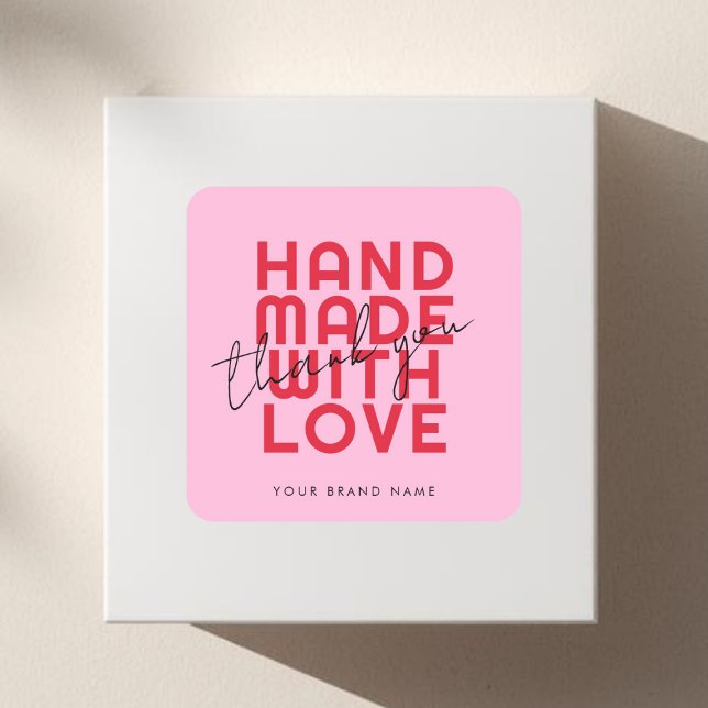 Sticker Carré Modern handmade with love thank you (Créateur téléchargé)