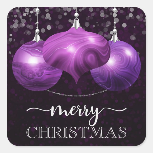 Sticker Carré Modern Marble Purple Christmas Ornament (Devant)