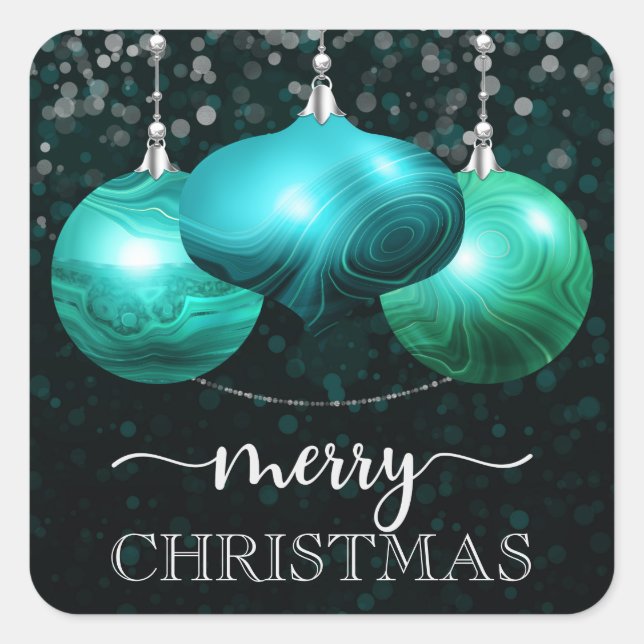 Sticker Carré Modern Marble Turquoise Christmas Ornament (Devant)